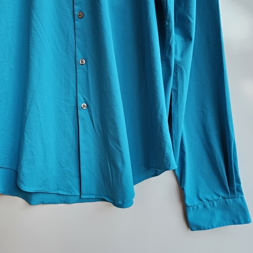 VH Flex Slim Fit Mens Dress Shirt Blue Green, Stretch, Size L 16-16 1/2 36-37 - Picture 5 of 14
